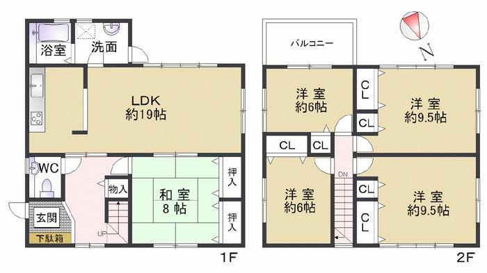 Floor plan. 52,800,000 yen, 5LDK, Land area 135.74 sq m , Is a floor plan of 5LDK that loose of building area 125.86 sq m site area of ​​about 41 square meters Also substantial large storage. Since the RC structure that also floor plan changes easier! Sound insulation and sound insulation ・ It is an excellent residential thermal insulation.