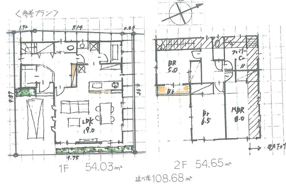 Building plan example (floor plan). Building plan example building price 21,800,000 yen, Building area 108.68 sq m