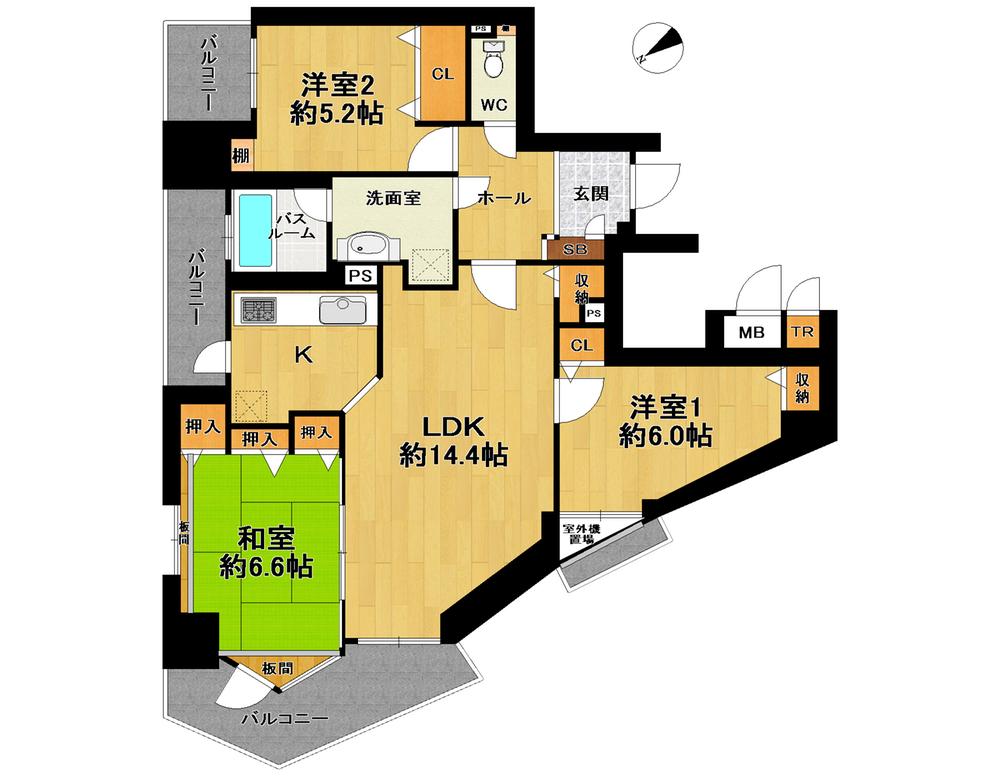 Floor plan. 3LDK, Price 28.5 million yen, Occupied area 72.41 sq m , Balcony area 12.08 sq m