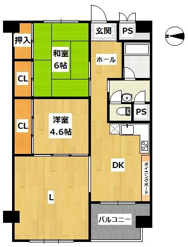 Floor plan. 2LDK, Price 13.3 million yen, Footprint 70.3 sq m , Balcony area 5.8 sq m