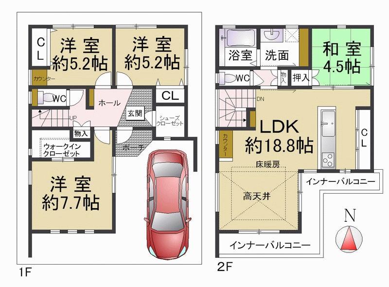 Floor plan. This floor plan which arranged the LDK on the second floor It is very bright LDK on the south-facing