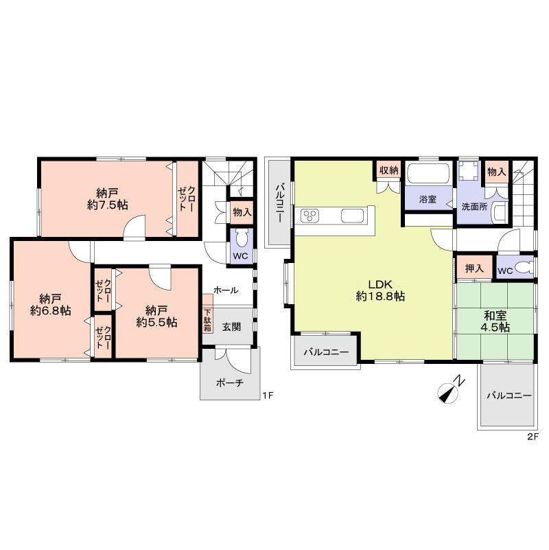 Floor plan. 31.5 million yen, 1LDK + 3S (storeroom), Land area 109.38 sq m , Building area 104.08 sq m floor plan