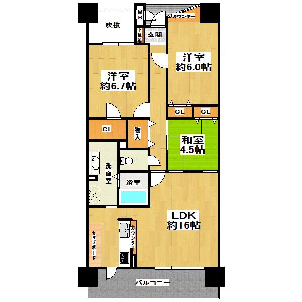 Floor plan. 3LDK, Price 32,800,000 yen, Footprint 74 sq m , Balcony area 9.92 sq m