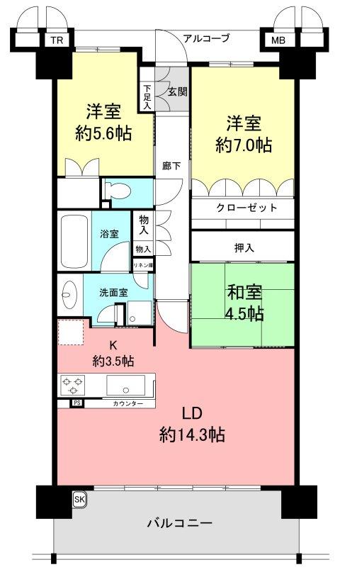 Floor plan. 3LDK, Price 33,500,000 yen, Occupied area 81.11 sq m , Balcony area 12.73 sq m Floor