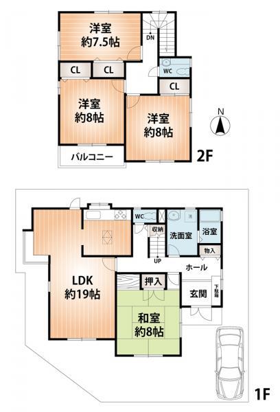 Floor plan. 19,990,000 yen, 4LDK, Land area 189.29 sq m , Building area 125.45 sq m