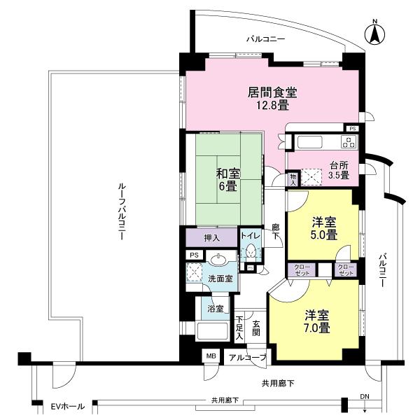 Floor plan. 3LDK, Price 30,800,000 yen, Occupied area 77.58 sq m , Balcony area 19.85 sq m