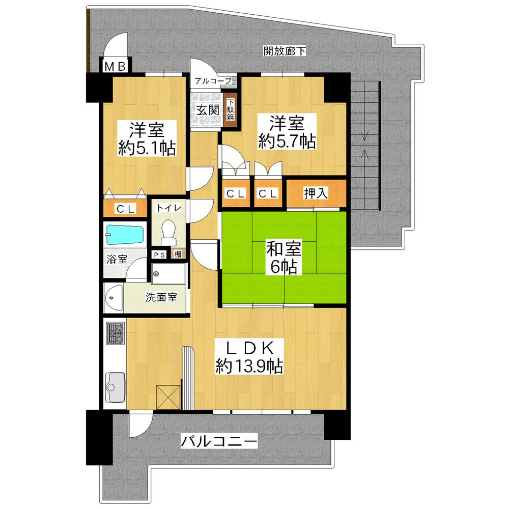 Floor plan. 3LDK, Price 23.5 million yen, Occupied area 65.81 sq m , Balcony area 11.12 sq m