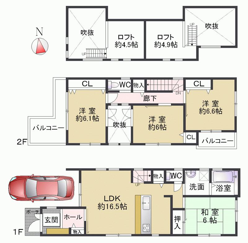 Floor plan. 36,800,000 yen, 4LDK, Land area 92.01 sq m , The building has an area 99.58 sq m all room 6 quires more loft is located in two places