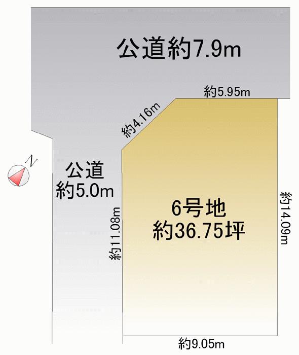 Compartment figure. Land price 37,800,000 yen, Northwest corner lot of land area 121.51 sq m site area of ​​approximately 36.75 square meters. West road about 5.0m, Facing the north side road about 7.9m. 