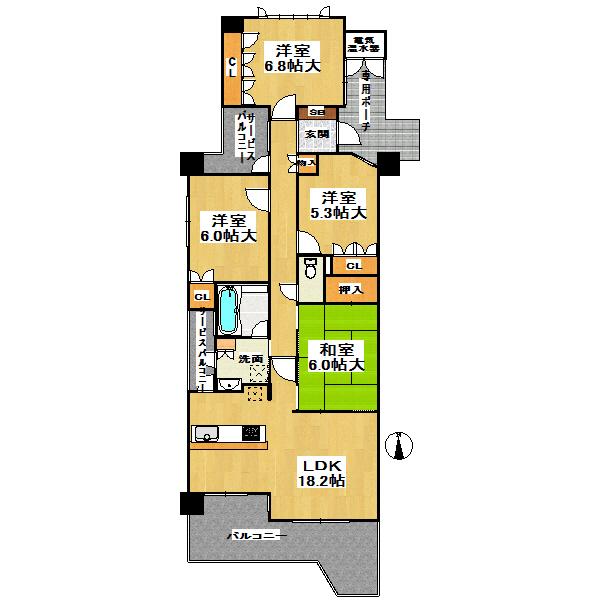 Floor plan. 4LDK, Price 40,800,000 yen, Occupied area 94.93 sq m , Balcony area 15.72 sq m