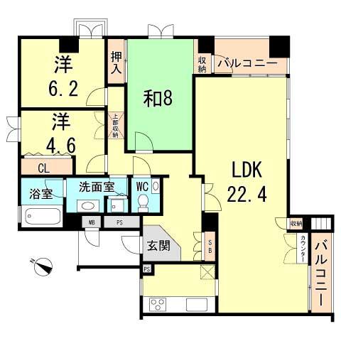 Floor plan. 3LDK, Price 31 million yen, Footprint 107.02 sq m , Balcony area 8.85 sq m