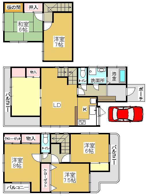 Floor plan. 25,800,000 yen, 5LDK, Land area 124.38 sq m , Building area 124.33 sq m