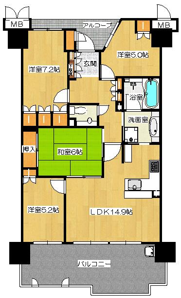 Floor plan. 4LDK, Price 29,800,000 yen, Occupied area 84.97 sq m , Balcony area 17.7 sq m