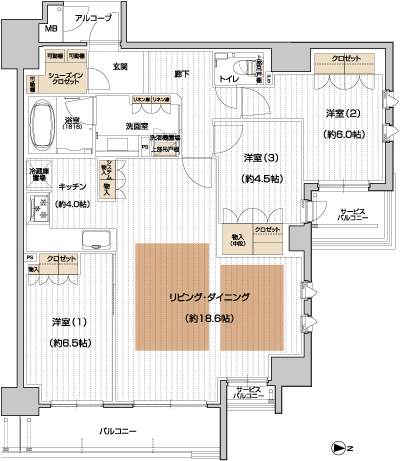 Floor: 3LDK, occupied area: 90.03 sq m, Price: 59.4 million yen