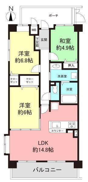 Floor plan. 3LDK, Price 20.8 million yen, Occupied area 71.38 sq m , Balcony area 9.07 sq m Floor