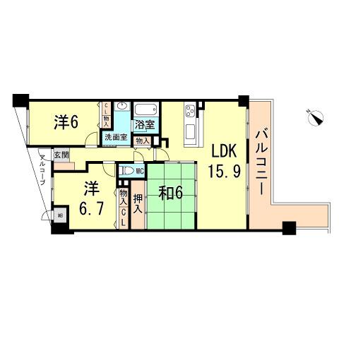 Floor plan. 3LDK, Price 25,800,000 yen, Occupied area 76.31 sq m , Balcony area 13.13 sq m