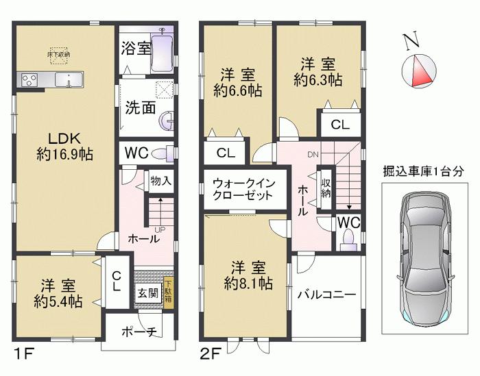 Floor plan. 55,500,000 yen, 4LDK, Land area 131.82 sq m , Building area 114.5 sq m