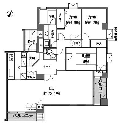 Floor plan. 3LDK, Price 31 million yen, Footprint 107.02 sq m , Balcony area 8.85 sq m
