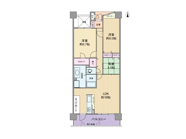 Floor plan. 3LDK, Price 30,800,000 yen, Footprint 74 sq m , Balcony area 9.92 sq m