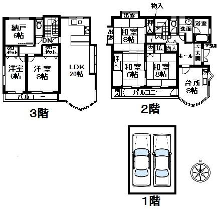 Floor plan. 108 million yen, 5LDDKK + S (storeroom), Land area 171.14 sq m , Building area 202.7 sq m