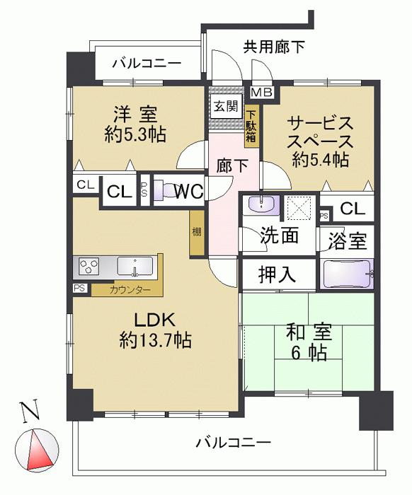 Floor plan. 3LDK, Price 24,800,000 yen, Occupied area 67.84 sq m , Balcony area 16.82 sq m southwest angle room ・ 5 floor per Hito ・ View is good! LDK is about 13.7 Pledge ・ Japanese-style room is located 6 Pledge.