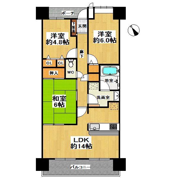 Floor plan. 3LDK, Price 16.3 million yen, Occupied area 70.61 sq m , Balcony area 11.16 sq m