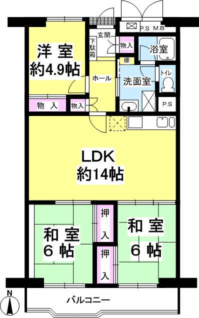 Floor plan. 3LDK, Price 19.9 million yen, Occupied area 74.84 sq m , Balcony area 7.95 sq m