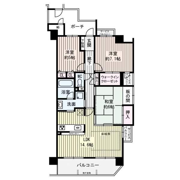 Floor plan. 3LDK, Price 34,800,000 yen, Occupied area 76.31 sq m , Balcony area 9.53 sq m
