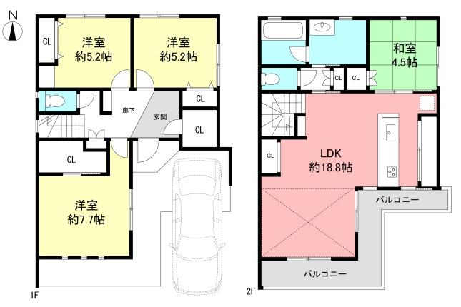 Floor plan. 42,800,000 yen, 4LDK, Land area 90.04 sq m , Building area 99.42 sq m Floor