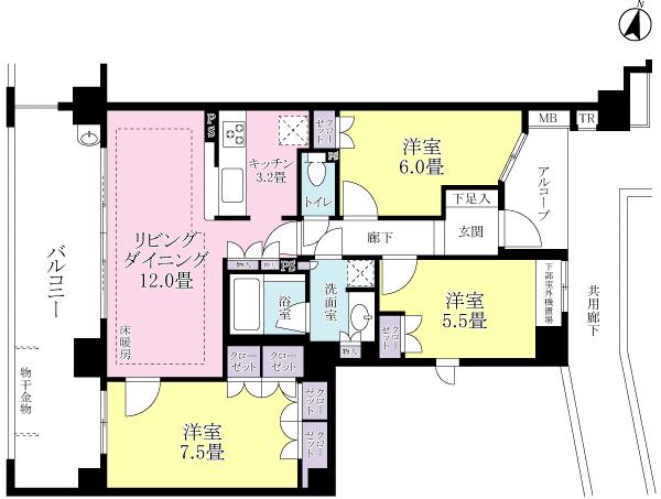 Floor plan. 3LDK, Price 31,800,000 yen, Occupied area 74.84 sq m , Balcony area 19.8 sq m