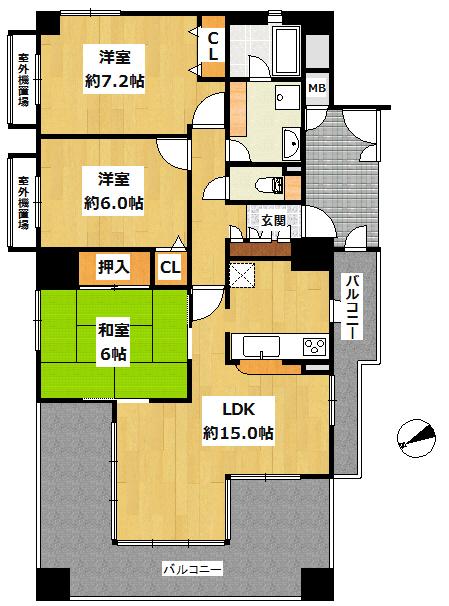 Floor plan. 3LDK, Price 31,800,000 yen, Occupied area 75.55 sq m , Balcony area 26.85 sq m