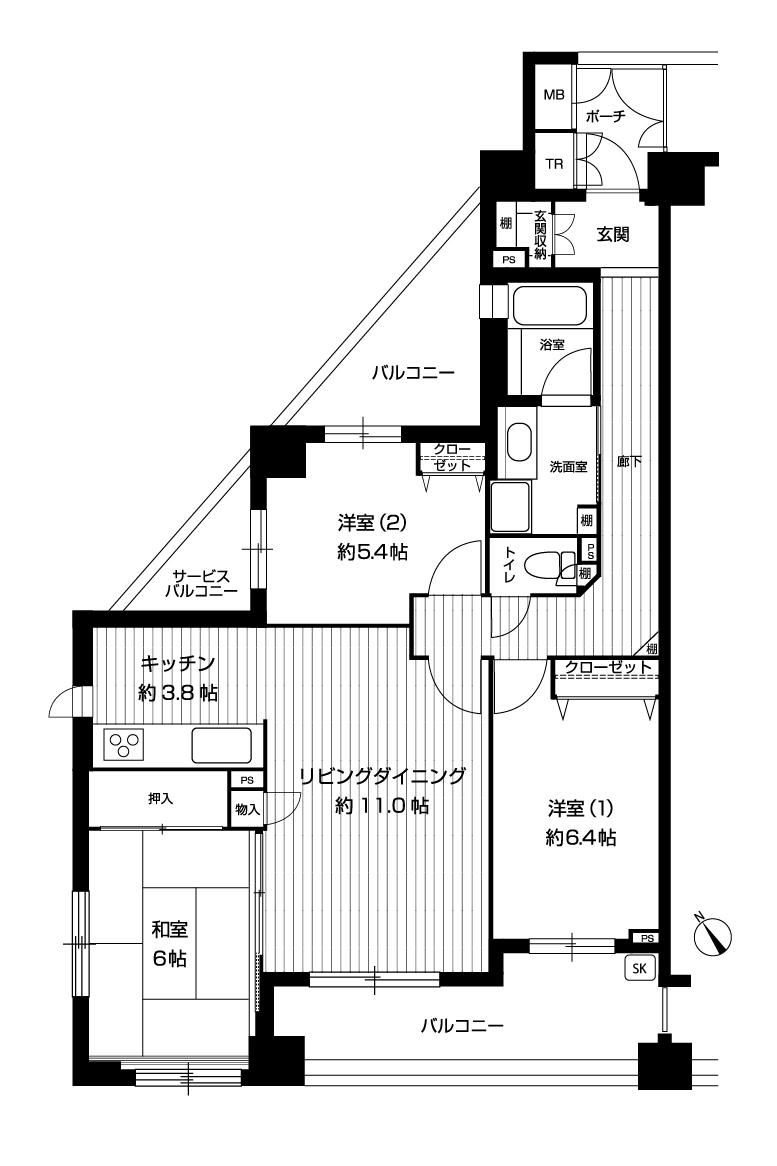 Floor plan. 3LDK, Price 35,200,000 yen, Occupied area 79.18 sq m , Balcony area 19.42 sq m