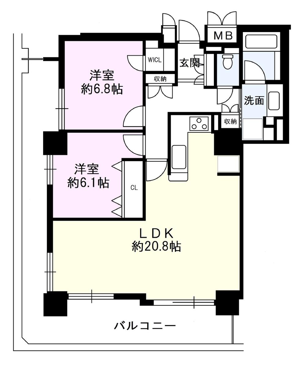 Floor plan. 2LDK, Price 39,800,000 yen, Occupied area 75.52 sq m , Balcony area 26.37 sq m