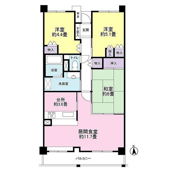 Floor plan. 3LDK, Price 42,800,000 yen, Occupied area 76.21 sq m , Balcony area 10.5 sq m floor plan