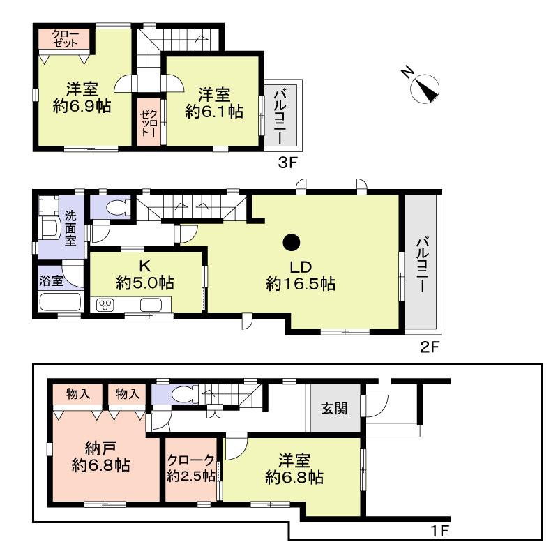 Floor plan. 46,300,000 yen, 3LDK + 2S (storeroom), Land area 90.04 sq m , Building area 134.95 sq m floor plan