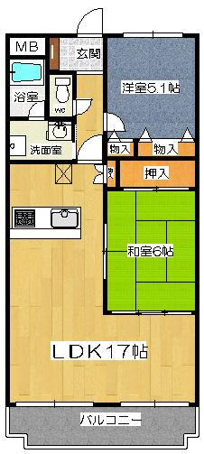 Floor plan. 2LDK, Price 16,900,000 yen, Occupied area 72.02 sq m , Balcony area 10.07 sq m