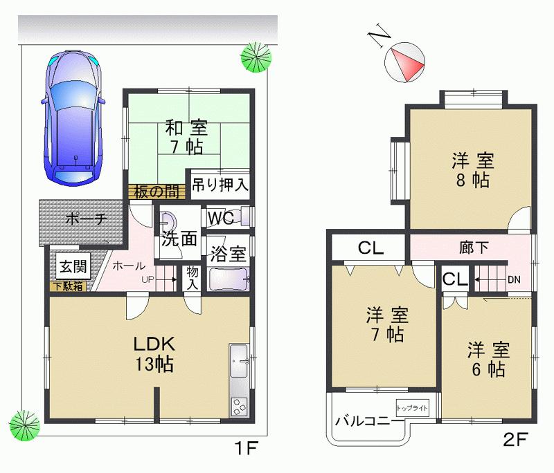 Floor plan. 28.8 million yen, 4LDK, Land area 75 sq m , There is a building area of ​​85.06 sq m all room 6 quires more, Ease of use is also good!