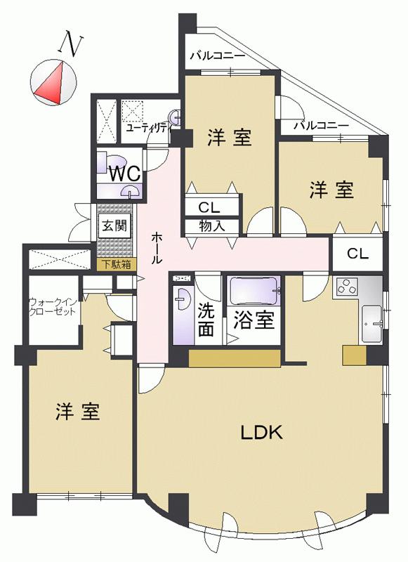 Floor plan. 3LDK, Price 45 million yen, Footprint 148.16 sq m , There is a balcony area 6.95 sq m windows in all rooms, The brightness of the room is also the charm of the room!