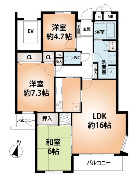 Floor plan. 3LDK, Price 28.5 million yen, Occupied area 80.27 sq m , Balcony area 7.12 sq m floor plan