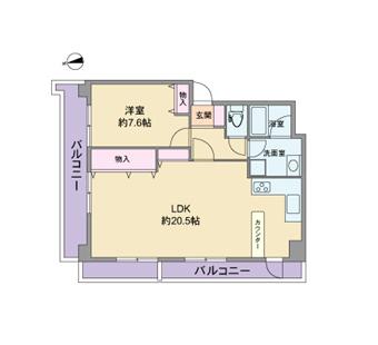 Floor plan. 1LDK, Price 26,800,000 yen, Occupied area 65.97 sq m , Balcony area 26.6 sq m
