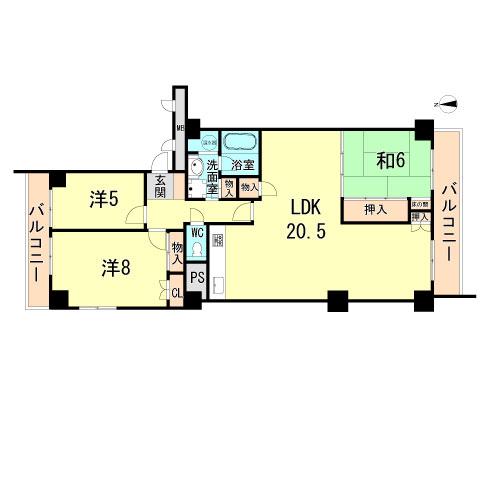 Floor plan. 3LDK, Price 15.8 million yen, Occupied area 87.25 sq m , Balcony area 14.01 sq m