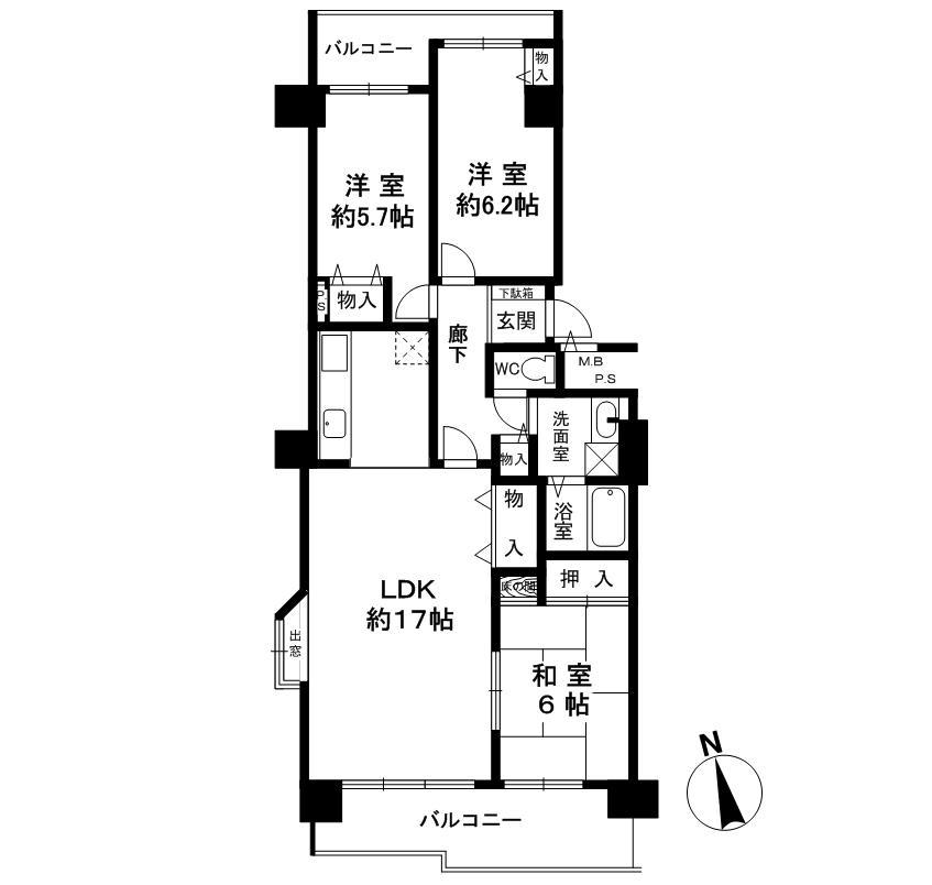 Floor plan. 3LDK, Price 15.3 million yen, Occupied area 75.83 sq m , Balcony area 13.87 sq m
