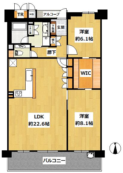 Floor plan. 2LDK, Price 46,880,000 yen, Occupied area 85.53 sq m , Balcony area 14.76 sq m