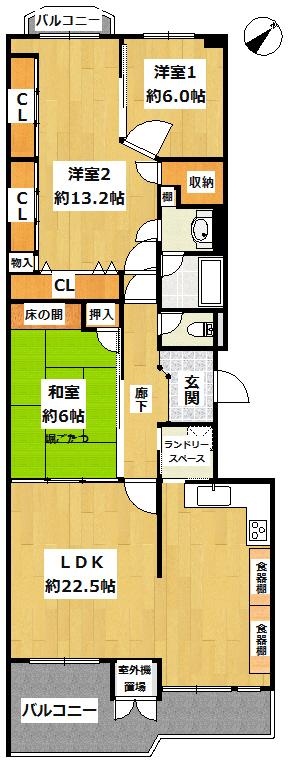 Floor plan. 2LDK, Price 24,800,000 yen, Footprint 119.94 sq m , Balcony area 14.39 sq m