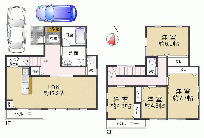 Floor plan. 49,300,000 yen, 4LDK, Land area 120 sq m , Skeleton by building area 111 sq m weight steel moment frame ・ Infill Construction Floor plan changes have been excellent to ease the earthquake resistance