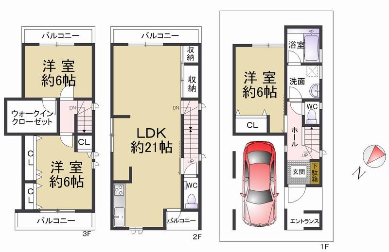 Floor plan. 37,800,000 yen, 3LDK, Land area 81.88 sq m , Bathroom building area 102.25 sq m 1 floor ・ Place the lavatory is widely took floor plan of the LDK. Storage of living is very convenient to I am putting such sudden visitor and cleaning tool