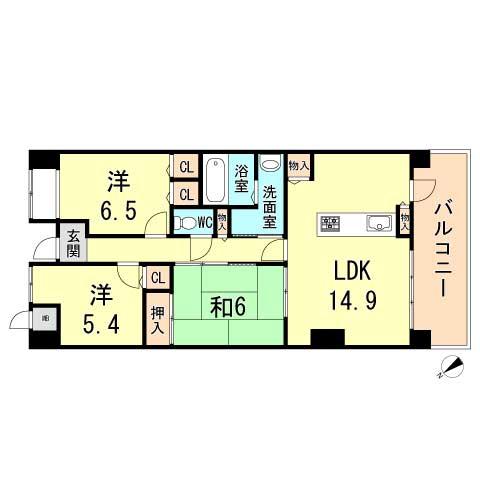 Floor plan. 3LDK, Price 23 million yen, Occupied area 73.05 sq m , Balcony area 11.34 sq m