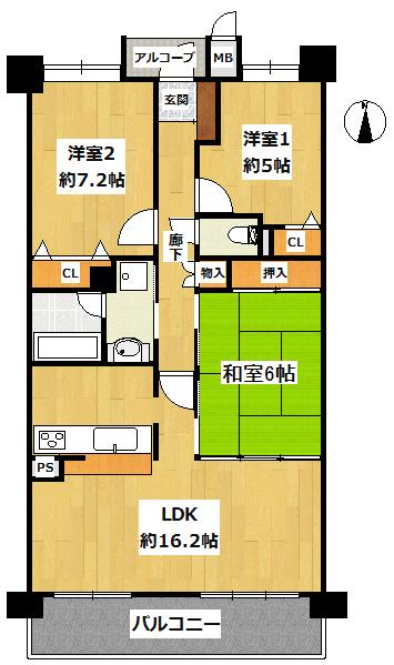 Floor plan. 3LDK, Price 19,800,000 yen, Occupied area 76.14 sq m , Balcony area 13.3 sq m
