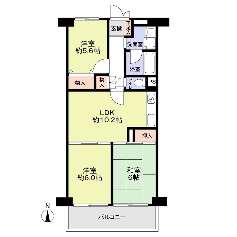 Floor plan. 3LDK, Price 14.8 million yen, Footprint 61.6 sq m , Balcony area 7.84 sq m floor plan