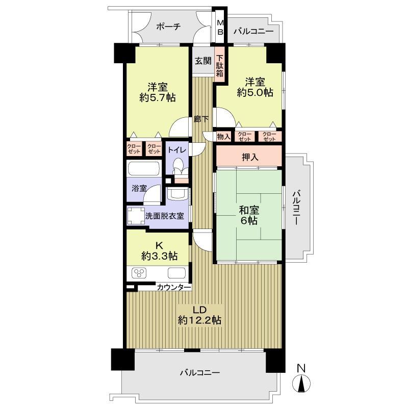 Floor plan. 3LDK, Price 32,800,000 yen, Occupied area 72.54 sq m , Balcony area 17.25 sq m